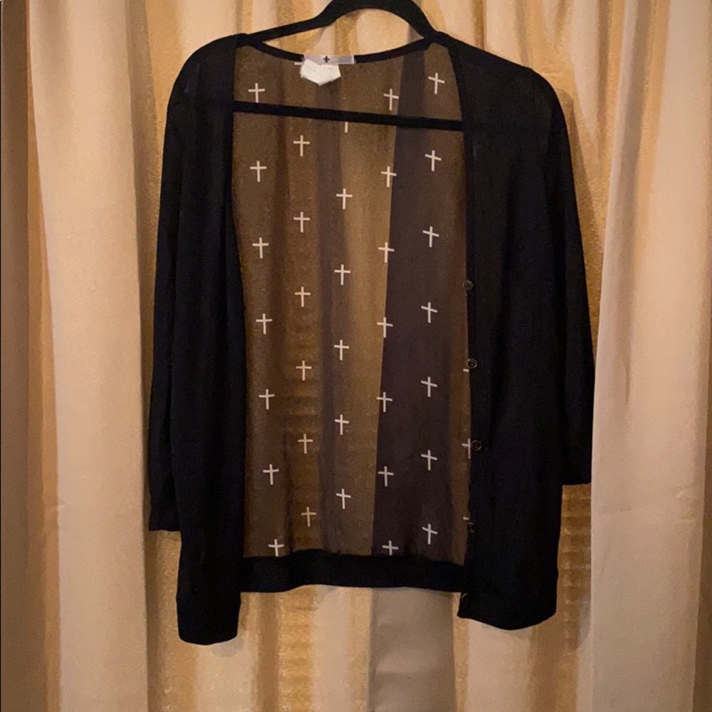 Black and Sheer back Cross Cardi